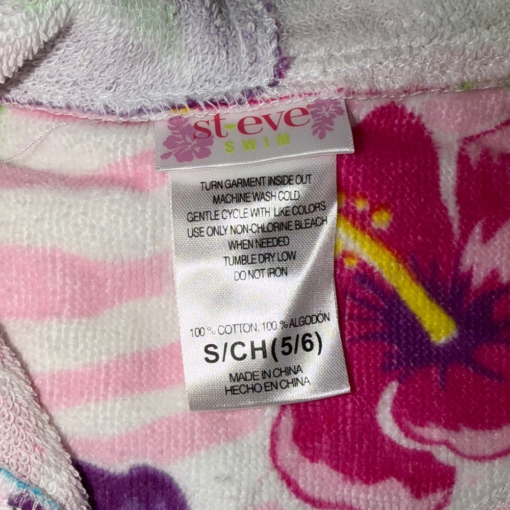 EUC Saint Eve Swim Kids Floral Hooded Bathrobe - Cotton Towel Hibiscus - S - Picture 2 of 6